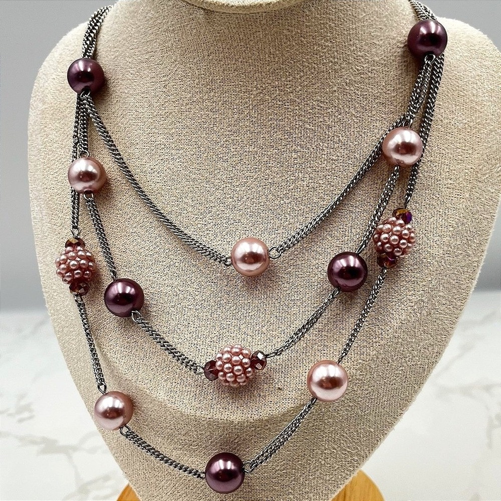 Vintage Roman (RMN) Multi-Strand Pink & Plum Beaded Statement Necklace